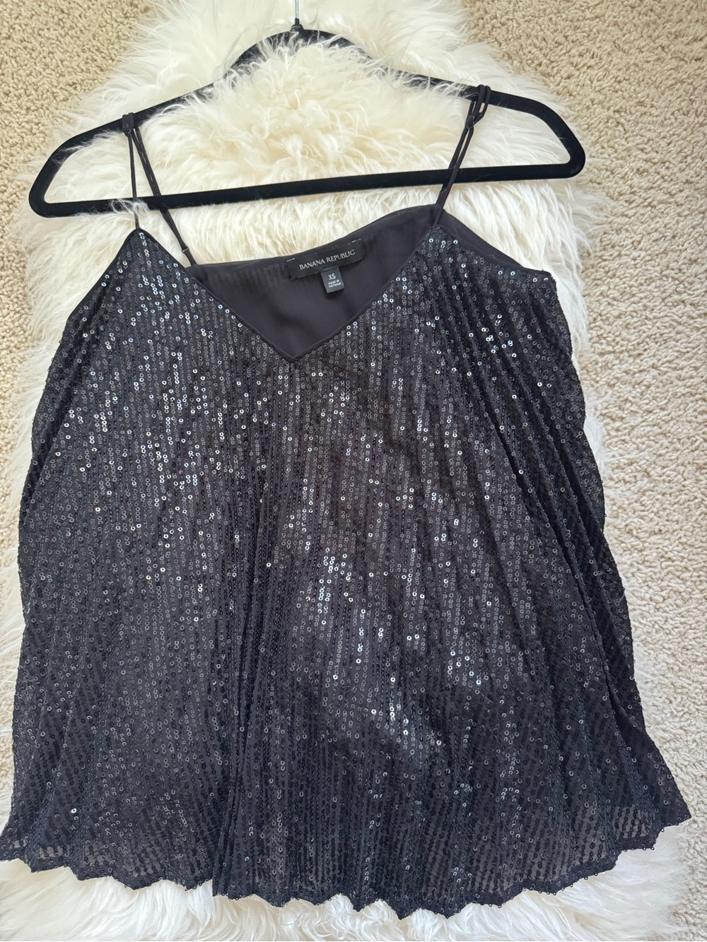 Banana Republic Sequin Pleated Camisole Top XS Black